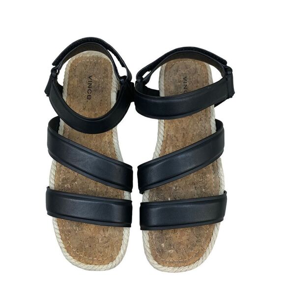 Vince Elian Black Leather Strappy Espadrilles Sandals 10 Sport Platforms - Picture 2 of 9